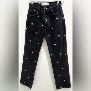 Reformation Cynthia relaxed daisy embroidered black Jeans